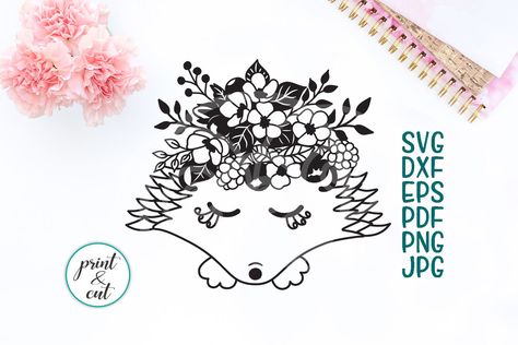 Download Floral hedgehog face svg, hedgehog with flowers svg ...
