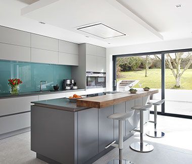 Contempoary Grey Kitchen Belfast Northern Ireland Greykitchens Open Plan Kitchen Living Room Living Room Kitchen Handleless Kitchen