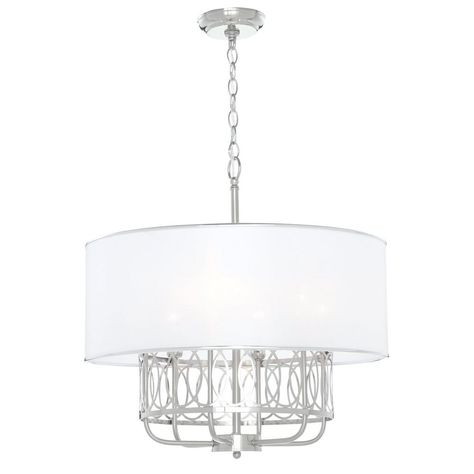 Hampton Bay 5 light Brushed Nickel Chandelier with White Fabric Shades Hampton Bay 5 light Brushed Nickel Chandelier with White Fabric Shades