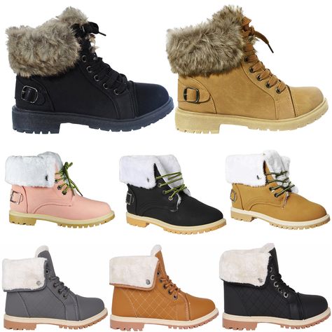 WOMENS LADIES FUR LINED FLAT GRIP SOLE WINTER ANKLE BOOTS TRAINERS SHOES SIZE