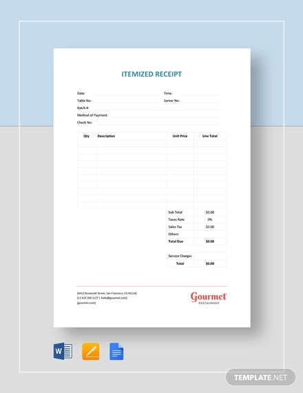 Itemized Receipt Template Free Pdf Word Doc Excel Apple Mac Pages Google Docs Google Sheets Apple Mac Numbers Receipt Template Google Sheets Templates