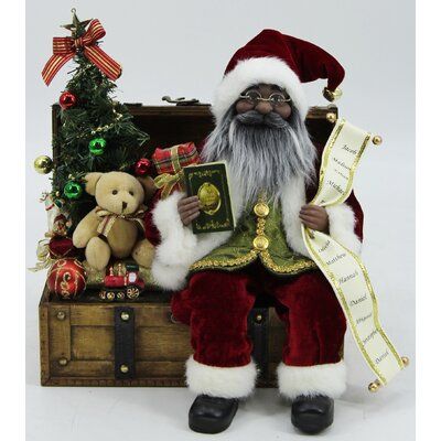 The Holiday Aisle Christmas African American Santa On Wood Chest Loaded With Toys Figurine Black Santa Black Christmas Decorations Christmas Figurines