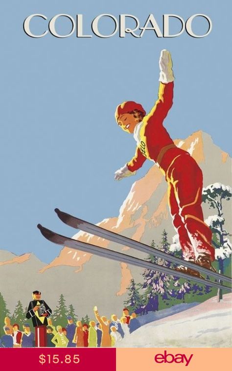 POSTER SKI FUN ASPEN WINTER SPORT GIRL DOWNHILL SKIING VINTAGE REPRO FREE S//H