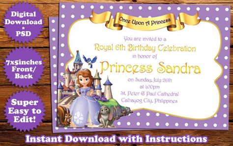 INSTANT DOWNLOAD Sofia the First Birthday Invitation Template #1 - first birthday invitations templates INSTANT DOWNLOAD Sofia the First Birthday Invitation Template #1 - first birthday invitations templates