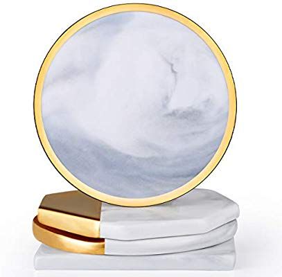 Com Marble Coasters Art Set Of 4 Gold Edge Ceramic Absorbent Stone Drink Spills For Drinks Coff Coaster Com Marble Coasters Art, Coasters For Marble Coffee Table