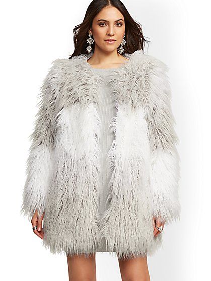 Grey Ombre Faux Fur Coat New York Company Fashion Fur Coat Fashion Ombre Faux, Faux Fur Coat Company