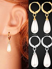 Women Fashion 18K Yellow Gold Plated Cute Pearl Earring Clips Drops Gifts