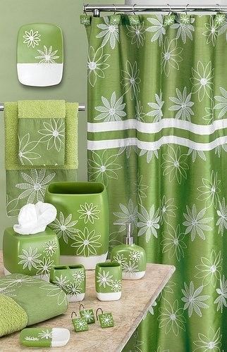 Popular Bath Daisy Stitch Accessory Set Turquoise Blue Lilac Purple Lime Green Bathroom Decor Sets Curtains Fabric Shower Bathroom Decor Sets, Lime Green Shower Curtain Set