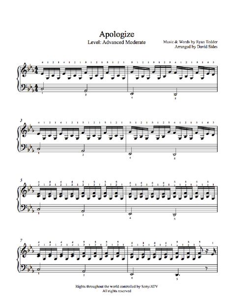 apologize duet one republic piano duet kyle landry synthesia apologize piano sheet music easy