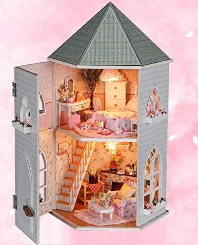 Furniture and Accessories DIY Doll House Model with Light SM SunniMix Wooden Mini Dollhouse Building Toys Pretend Play for Kids 14+ Years Old