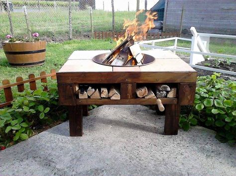 Diy Pallet Fire Pit Table With Firewood Storage Diy Pallet Fire Pit Table With Firewood Storage 99 Pallets