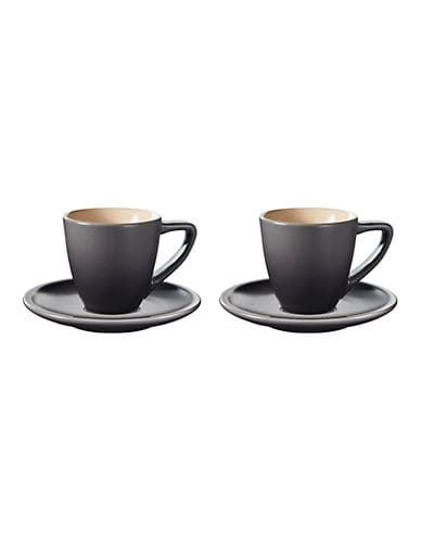 Le Creuset Stoneware Set of 2 Cappuccino Cups and Saucers Oyster