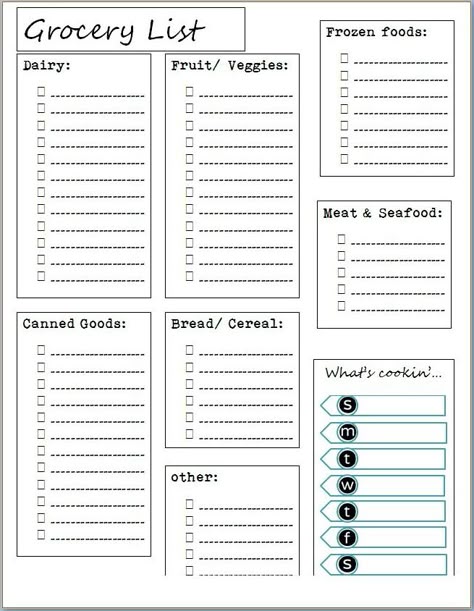 grocery list blank