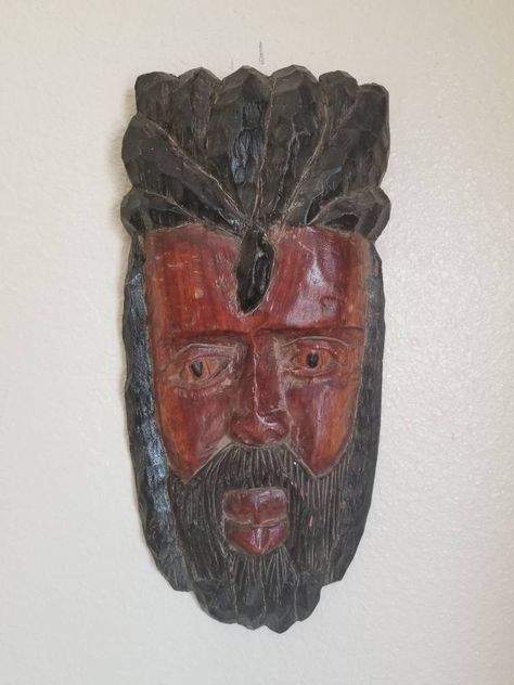 Vintage Decor Wooden Tribal Face Handmade carved Wood Statue Sculpture 15 Tall