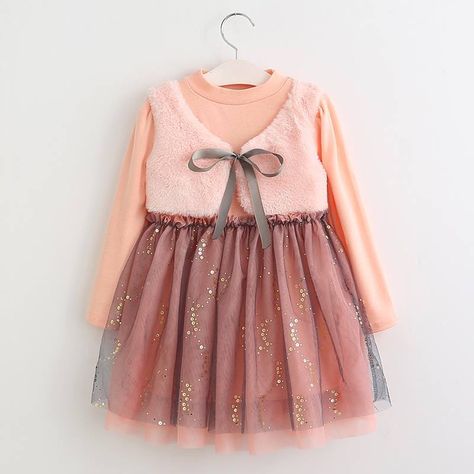 Toddler Kids Baby Girl Bow Long Sleeve Party Princess Dress Outfits Clothes UK