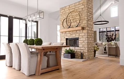 22 Double-Sided Fireplaces in Dining Rooms | Dining Room and Double sided fireplace