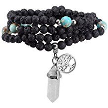 Jovivi 6mm Multilayer 108 Mala Beads Wrap Bracelet 7 Chakra Healing Crystal Necklace Natural Obsidian Stone Tiger Eye Lava Rock Gemstone Yoga Prayer Meditation Reiki Jewelry for Women Men