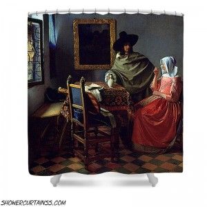 Jan Vermeer Van Delft The Glass Of Wine Shower Curtain Delft Glass Colorful Prints