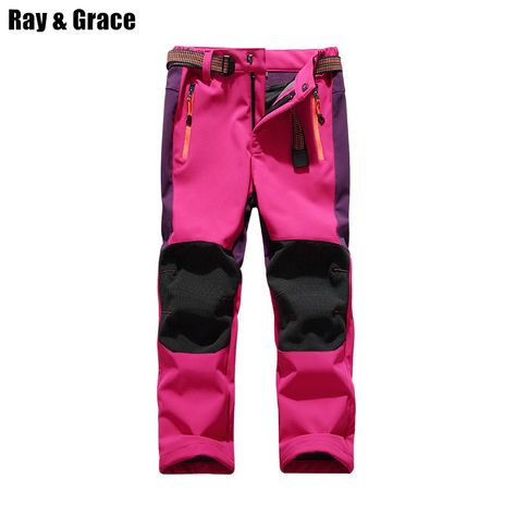 CATERTO Girls//Boys Fleeced Snow Hiking Pants Water Repellent Windproof Outdoor Sports Softshell Winter Pants Rose Red S