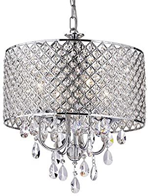 Crystal Chrome Chandelier Pendant Light with Crystal Beaded Drum Shade at Destination Lighting Crystal Chrome Chandelier Pendant Light with Crystal Beaded Drum Shade at Destination Lighting