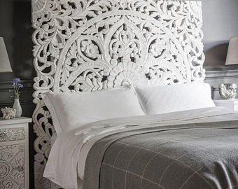 72 Large King Size Bed Mandala Bohemian White Headboard Reclaimed