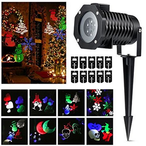 12 Patterns LED Light Projector Landscape Projection Spotlight Moving Light Snowflake Lamp for Outdoors Christmas Decoration Lawn Christmas Projector Lights