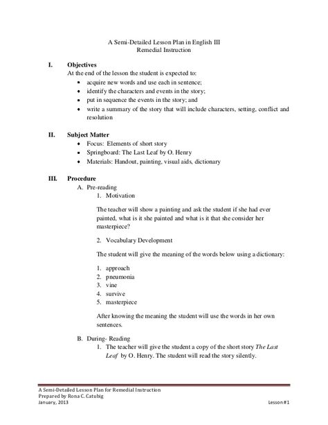 A Semi Detailed Lesson Plan In English III Remedial