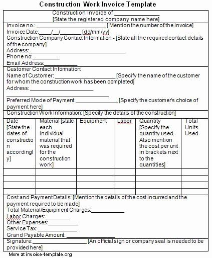 Contractor Invoice Template Free New Construction Invoice Template Free Invoice Invoice Template Estimate Template Invoice Template Word