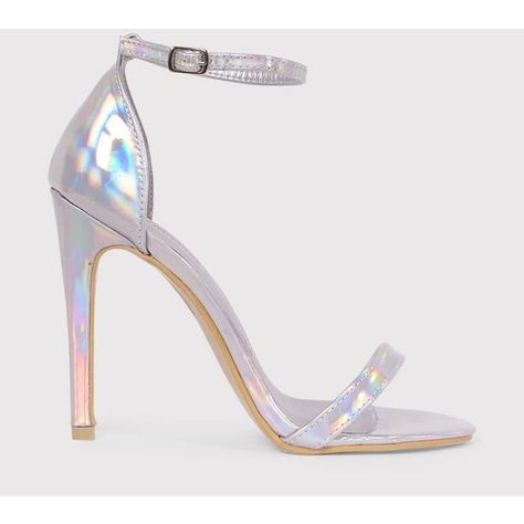 Clover Silver Holographic Strap Heeled Sandals ($16 Clover Gold Metallic Heeled Strappy Sandal | PrettyLittleThing