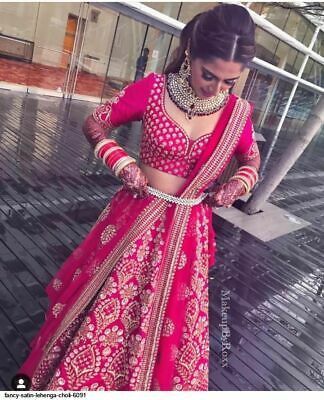 Pink Silk Lehenga Choli Indian Ethnic Wedding Wear Lengha Chunri Lahanga Sari
