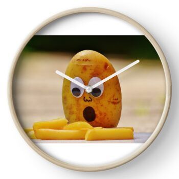 Funny Potato Clock By Mintos In 2021 Clock Hand Coloring Wood Frame