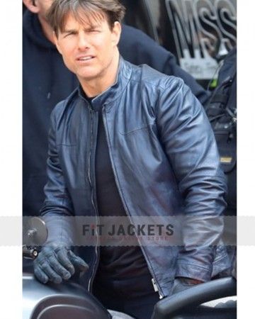 Mission Impossible 6 Fallout Tom Cruise Navy Blue Real Leather Motorcycle Jacket