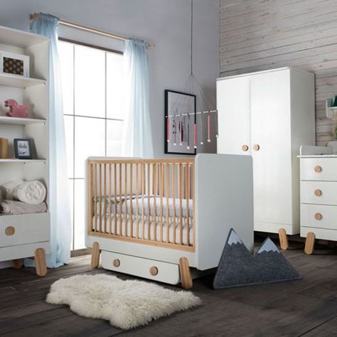 Lit Bebe A Barreaux En Bois Blanc Et Naturel Iga Pinio 画像あり
