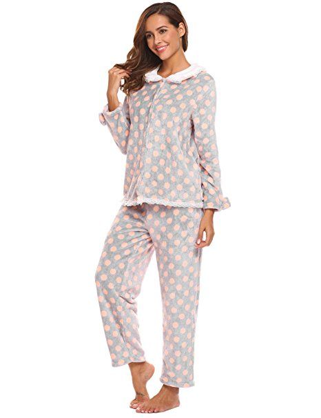 Damen Schlafanzug Hausanzug Pyjama Set Nacht Langarm Hemd+Hose Pink DE