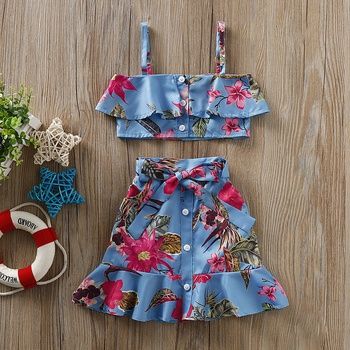 Niños Niñas Outfits Con Estampado Floral De Hojas Tops Frunc Niños Niñas Outfits Con Estampado Floral De Hojas Tops Frunc