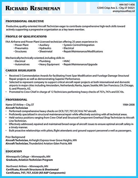 aircraft technician resume