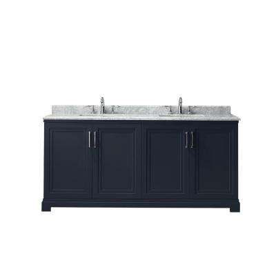 Lynn 72 In W X 22 D Vanity Midnight Blue With Marble Top White Basin Tops Bathroom Marble Vanity Tops, Martha Stewart Lynn Vanity Midnight Blue