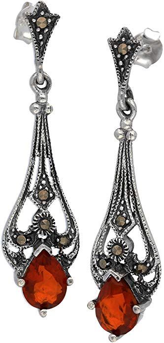 Antique Style Marcasite Gray Glass Tear Drop Earrings