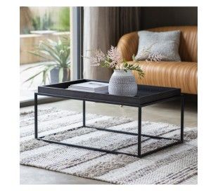 Sofabord I Metal Og Egetraesfiner 90 X 60 Cm Sort Med Billeder