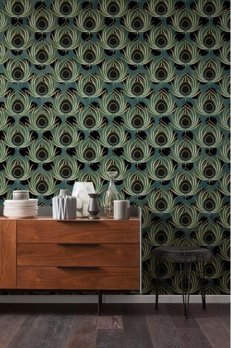 Gratuit Images Papier Peint Panoramique Art Deco Paon Vert Papier Peint Komar dernière par