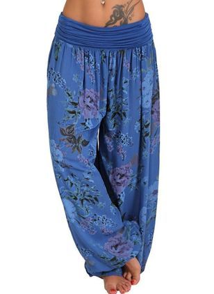 SERYU Loose Pocket Button Harem Pants Women Casual Print Pants Wide Leg Pants