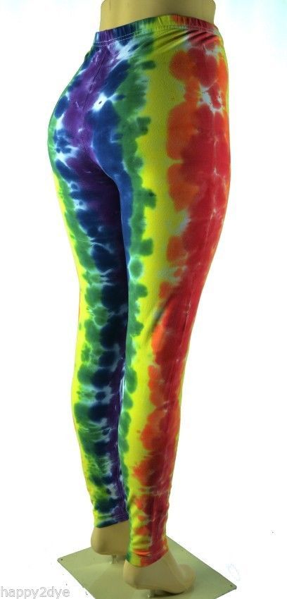 New HAPPY TIE DYE YOGA PANTS Full Stripe RAINBOW Style XS XL AMERICAN APPAREL