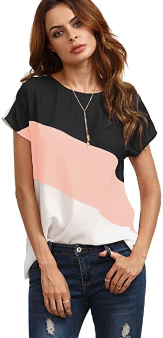 Romwe Womens Plus Size Pearls Beaded Rib-Knit Summer Short Sleeve Blouse Top Romwe Womens Plus Size Pearls Beaded Rib-Knit Summer Short Sleeve Blouse Top