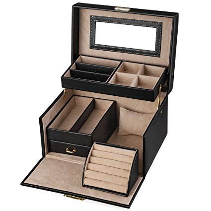 FORRICA Caja Joyero Mujer Caja de Joyer/ía Organizador de Joyas Estuche de Joyas Cuero con Cerradura y Espejo Estuche de Viaje para Anillos Pulseras Collares Pendientes Caja de Joyas