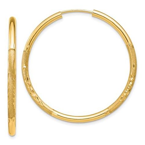 14k Gold White Gold Satin & Diamond-cut 2mm Round Hoop Earrings 2.17 in x 0.08 in 14k Gold White Gold Satin & Diamond-cut 2mm Round Hoop Earrings 2.17 in x 0.08 in