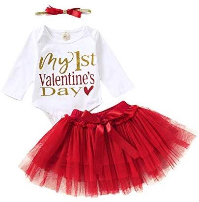 Newborn Baby Girl Heart Letter Romper Tops+Tutu Tulle Skirt Valentine Outfit Set