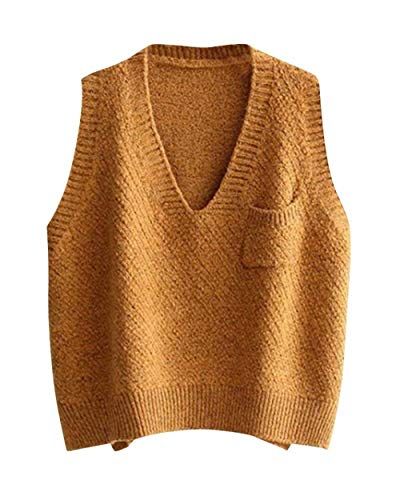 Chaleco De Punto Mujer Sin Mangas V Cuello Anchos Unicolor Pullover Punto Oto/ño Joven Invierno Vintage Elegantes Casuales Fashion Termica Pullover Sweater Jerseys Women
