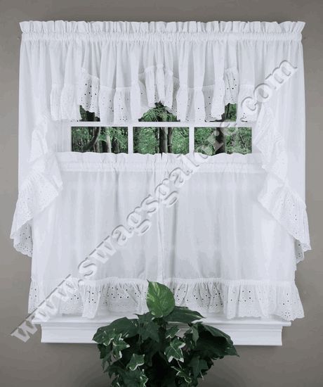 Ecru 60 x 38 Ribbon Eyelet Swag Set of 2 60 by 38-Inch LORRAINE HOME FASHIONS