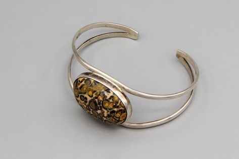 Sterling Silver Leopard Jasper inlay Bangle bracelet.