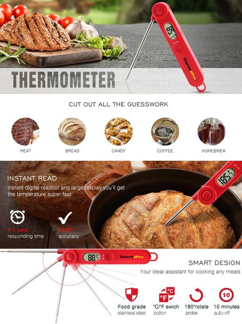 Digital Food Meat Cooking Thermometer BBQ Grill Smoker Instant Read For Kitchen